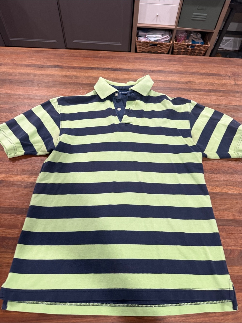 John Ashford Men's Short Sleeve Polo - Lime Green & Navy Stripes